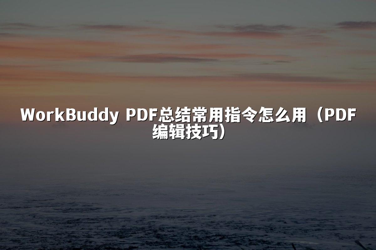 WorkBuddy PDF总结常用指令怎么用（PDF编辑技巧）