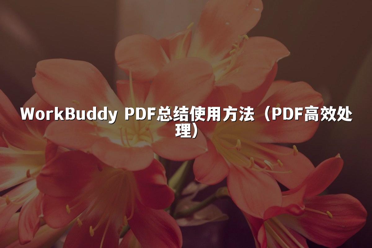 WorkBuddy PDF总结使用方法（PDF高效处理）