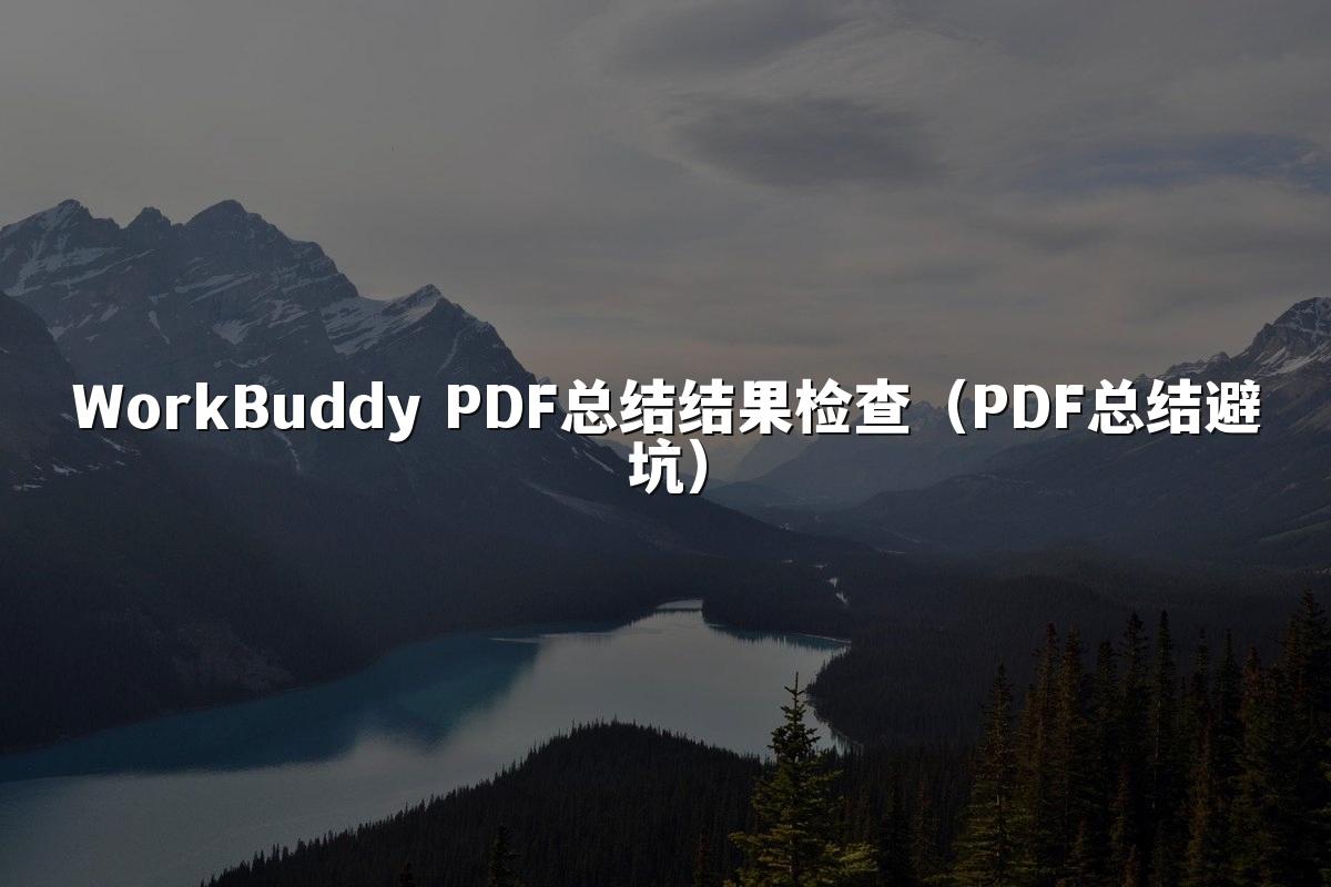 WorkBuddy PDF总结结果检查（PDF总结避坑）